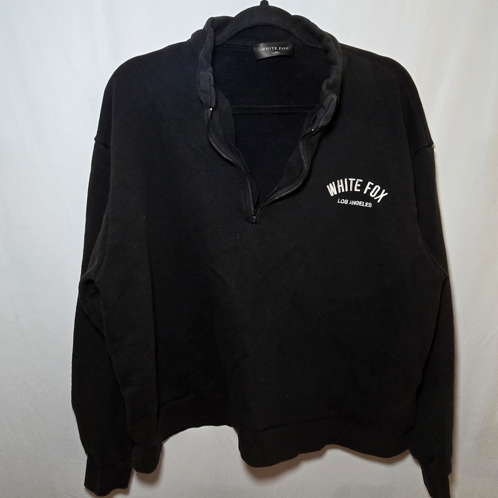 White Fox Boutique Black 1/4 Zip Popover Pullover Sweatershirt, sz L/XL